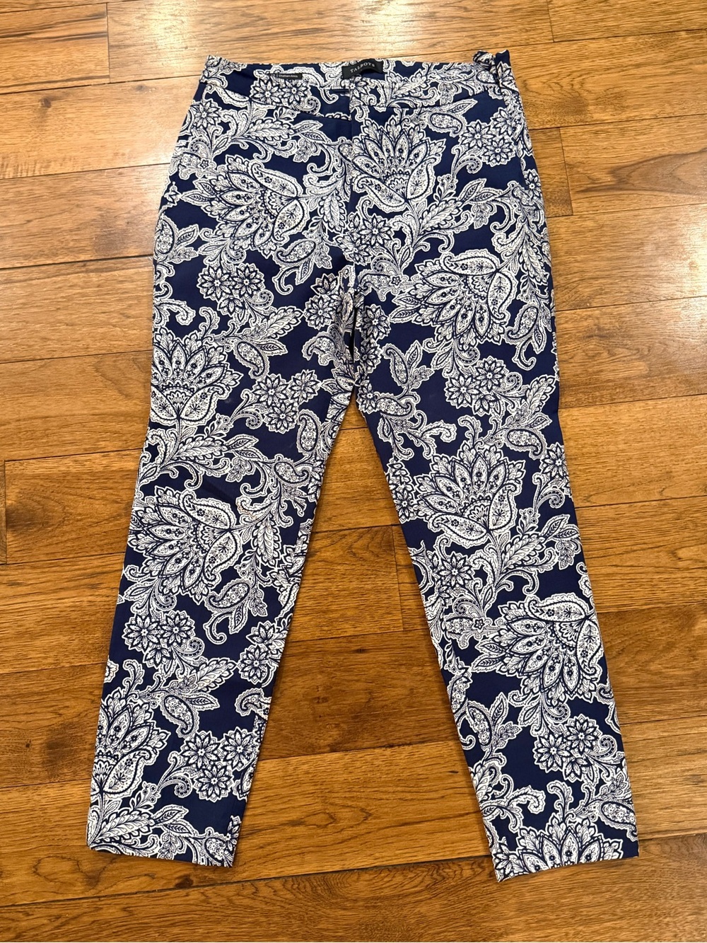 Talbots Chatham Ankle Pants with Blue and White Paisley Pattern